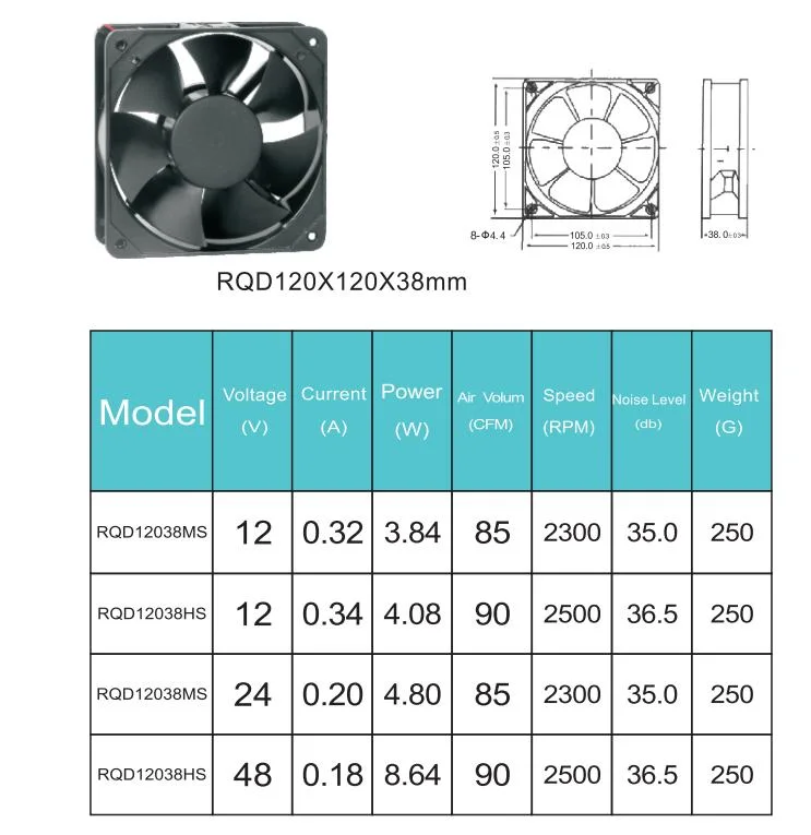 120*120*38 AC DC Mini Axial Cooling Fan Exhaust Square Fan