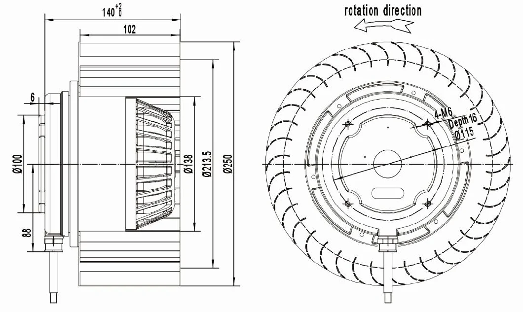 250mm AC 115V 230V Ventilation Centrifugal Duct Fan Forward Curved Centrifugal Fan Impeller